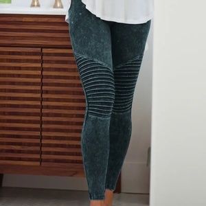 Mineral Washed Full Length Wide Waistband Moto Leggings